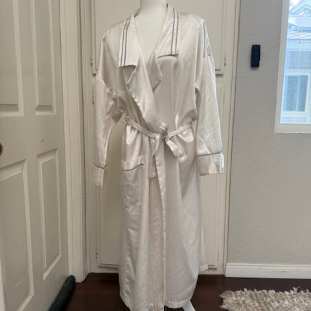 Vintage Miss Dior White Satin Robe Size L made in USA